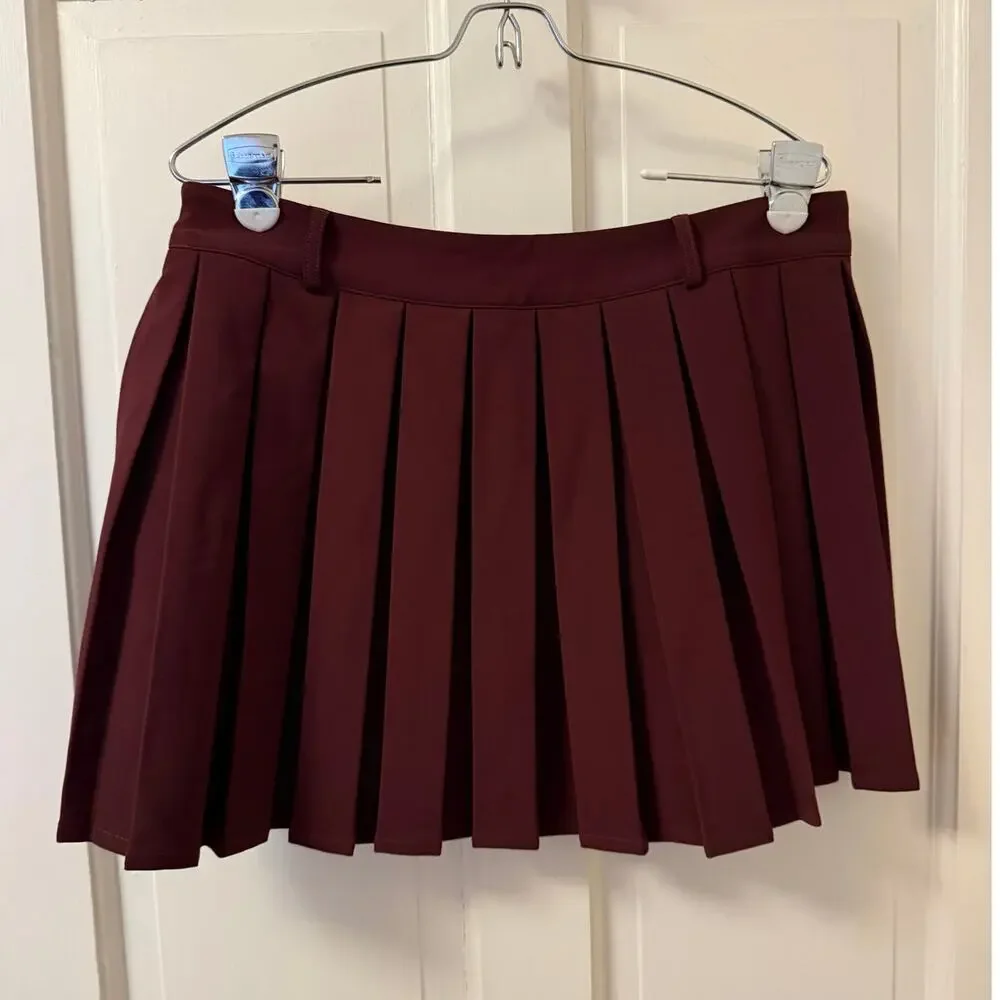 Meshki Mura Burgundy Plum Pleated Mini Skirt – Size Large - Picture 3 of 3